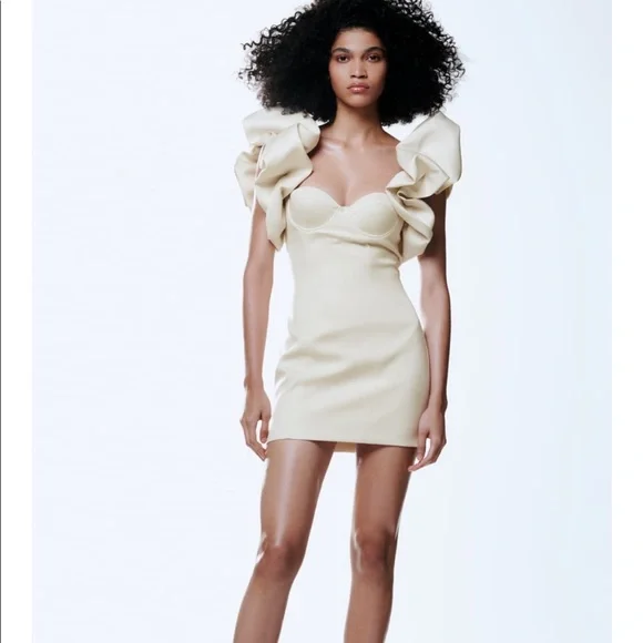 beige dress zara Muse-Floral Basque Waistline Wedding Dresses with Sleeves Removable Nude / CUSTOM SIZE main image 0